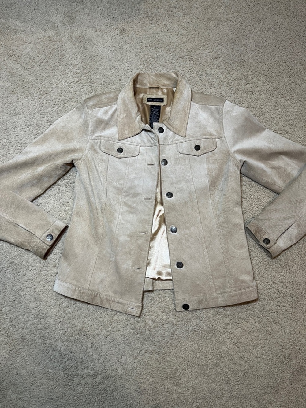 Vintage For Joseph 100% Suede Tan Beige Jacket Women's Small Lining Button Up